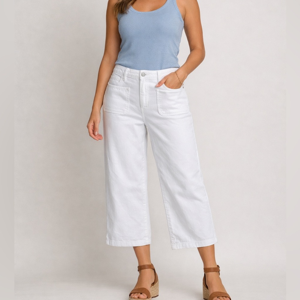 NWT Jessica Simpson High Rise Crop Wide Leg Jeans Bright White Size 12